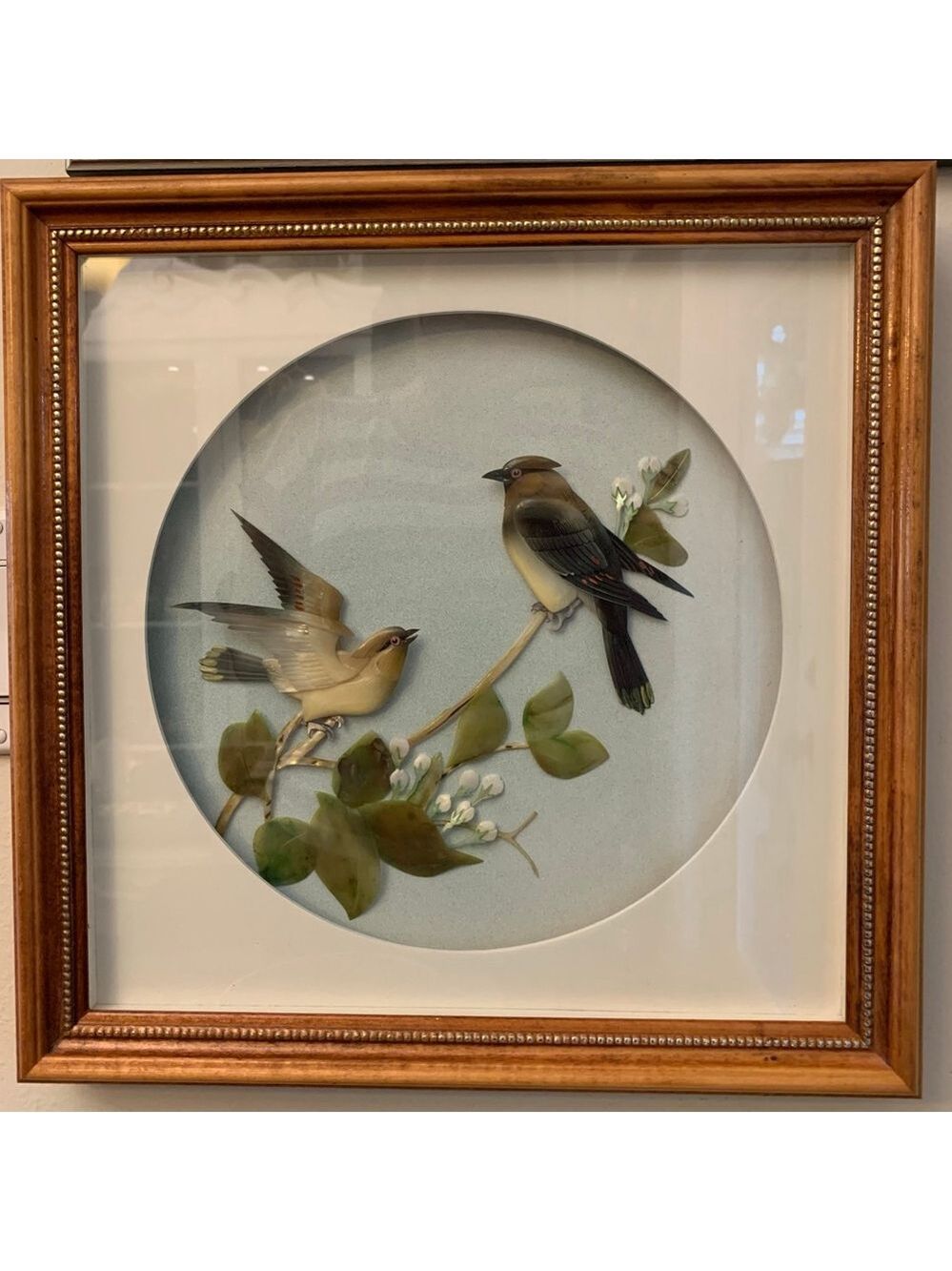 Handmade vintage Framed 3D Bird Sculpture Art, One Size, Light Blue & Brown